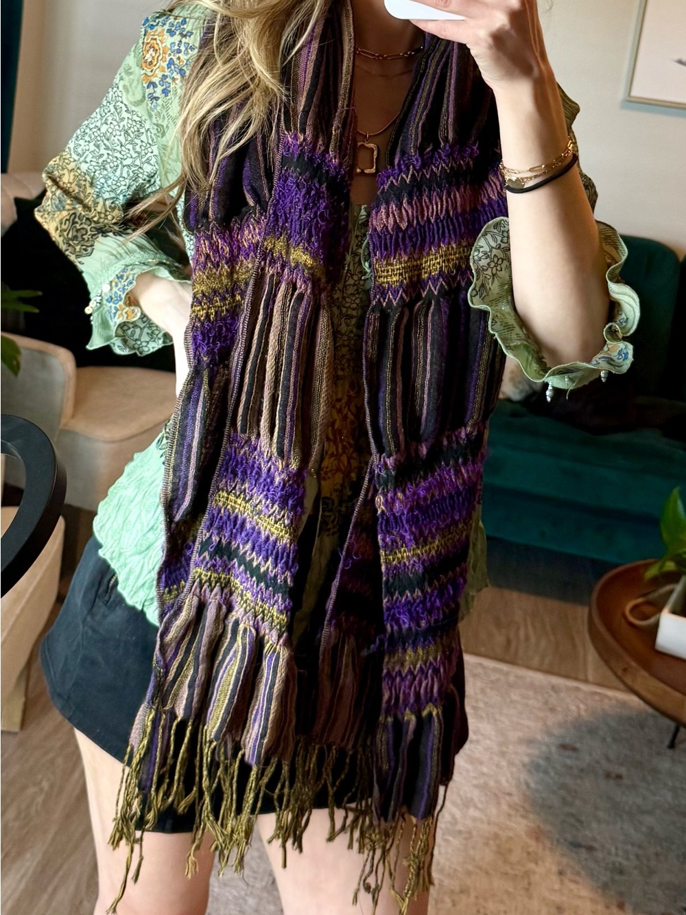 Purple Whimsigoth Boho Fringe Scarf